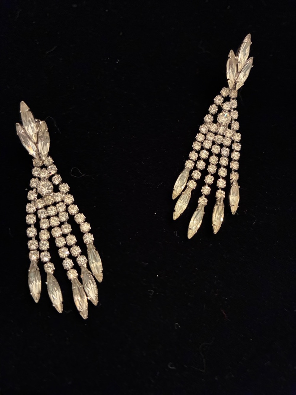 Crystal Fringe Drop Earrings - White Gold Tone